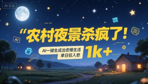 农村夜景杀疯了！AI一键生成治愈系慢生活，单日狂入1k+-项目网