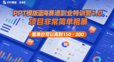 PPT模版蓝海赛道副业特训营1.0，项目非常简单粗暴，客单价可以高到150-200-项目网