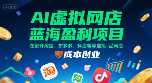 AI虚拟网店蓝海盈利项目，在家开淘宝、拼多多、抖店等虚拟品网店，零成本创业-项目网