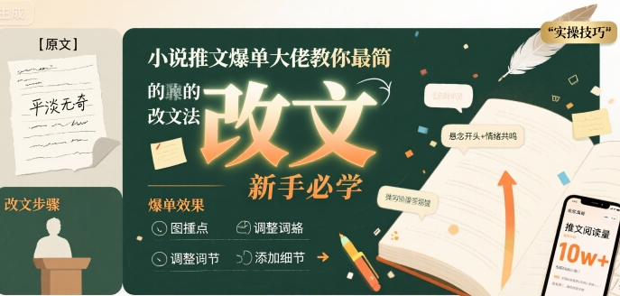 小说推文爆单大佬教你最简单的改文方法实操课，新手必学-项目网