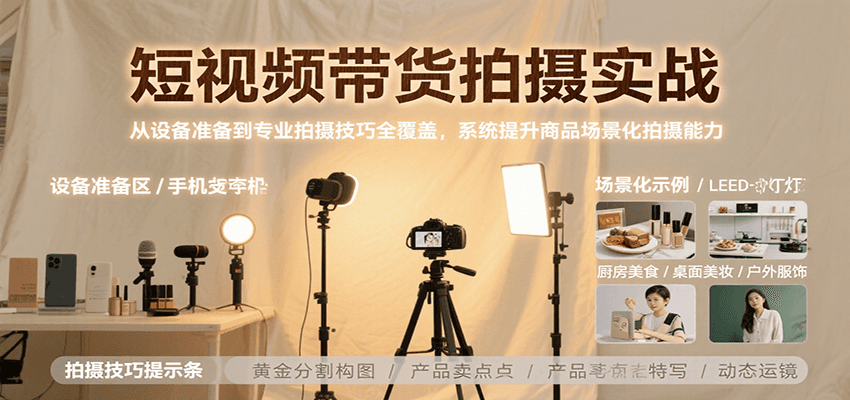 短视频带货拍摄实战，从设备准备到专业拍摄技巧全覆盖，系统提升商品场景化拍摄能力-项目网