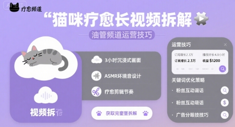 猫咪疗愈长视频拆解 &油管频道运营技巧-项目网