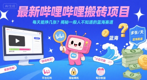 最新哔哩哔哩上B站搬砖项目，每天能挣几张？揭秘一般人不知道的蓝海赛道-项目网