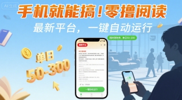 手机就能搞！零撸阅读挂G，最新平台，一键自动运行，随时随地挣，单日50-3张+【揭秘】-项目网