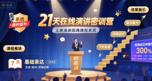 21天在线演讲密训营，王牌演讲招商课程系统-项目网