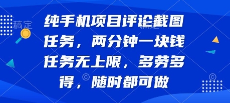 纯手机项目评论截图任务，两分钟一块钱 任务无上限多劳多得，随时随地都能做【揭秘】-项目网