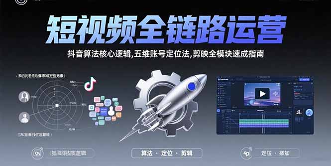 短视频全链路运营：抖音算法核心逻辑,五维账号定位法,剪映全模块速成指南-项目网