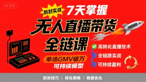无人直播带货全链防封实战课，7天掌握高转化直播技术，实现单场GMV破万可持续模型-项目网