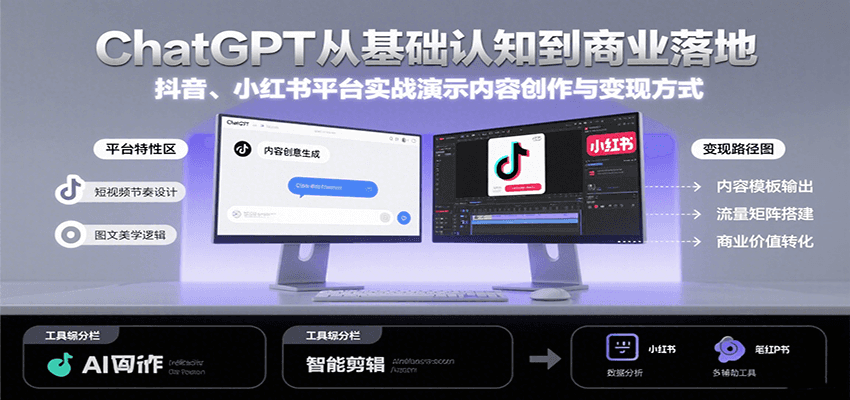ChatGPT从基础认知到商业落地，实战演示抖音、小红书等平台的内容创作与变现-项目网