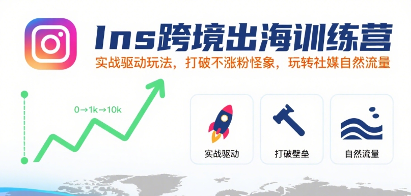 Ins跨境出海训练营，实战驱动玩法，打破不涨粉怪象，玩转社媒自然流量-项目网
