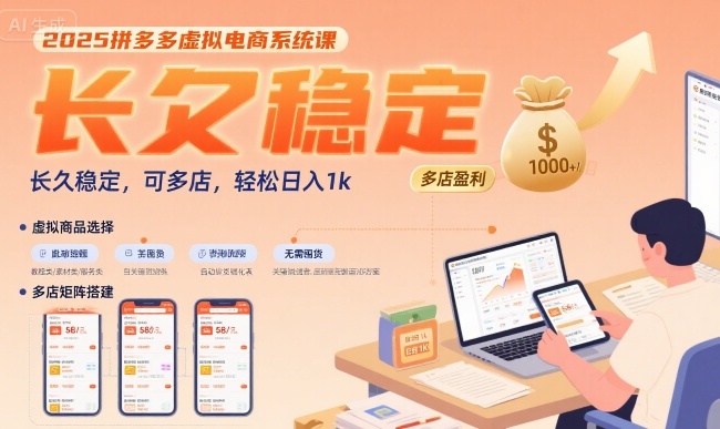 2025拼多多虚拟电商系统课，长久稳定，可多店，轻松日入1k-项目网
