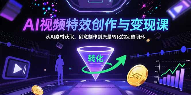 AI视频特效创作与变现课：从AI素材获取、创意制作到流量转化的完整闭环-项目网