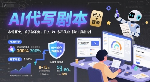 AI代写剧本，市场巨大，单子做不完，日入1k+ 永不失业【附工具指令】-项目网