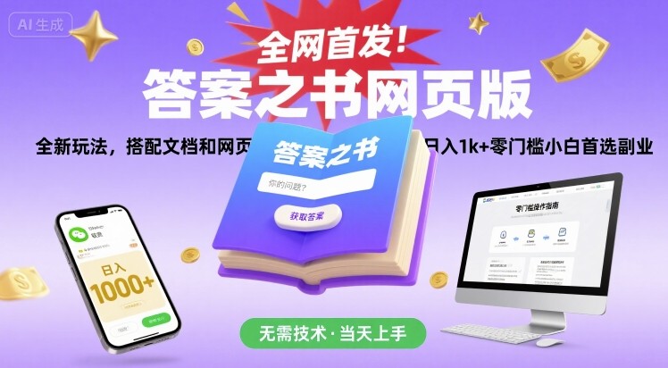 全网首发！答案之书网页版，全新玩法，搭配文档和网页，日入1k+零门槛小白首选副业【揭秘】-项目网