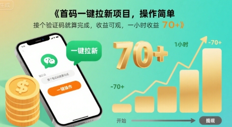 首码一键拉新项目，操作简单，接个验证码就算完成，收益可观， 一小时收益70+【揭秘】-项目网