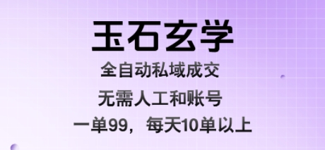 玉石玄学全自动私域成交，一单99每天十单以上，无需人工和矩阵账号，蓝海项目直接干【揭秘】-项目网