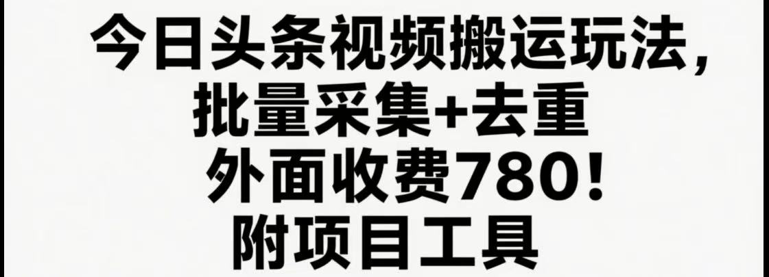 今日头条视频搬运玩法，软件一键去重，轻松日入500+附项目工具-项目网