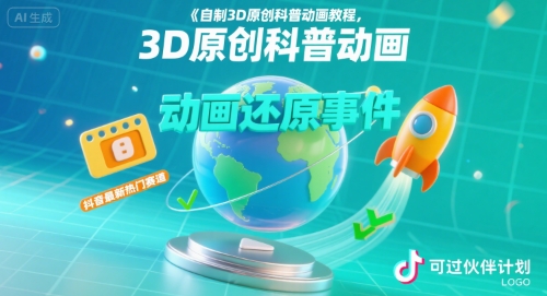 自制3D原创科普动画教程，动画还原事件，抖音最新热门赛道，可过伙伴计划-项目网