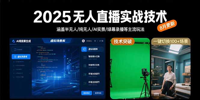 2025无人直播实战技术-8月，涵盖半无人/纯无人/AI实景/绿幕录播等主流玩法-项目网