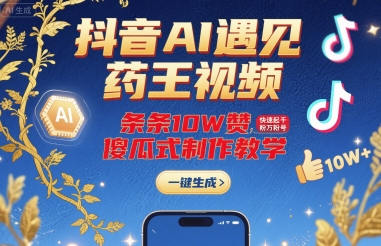 抖音AI遇见药王视频，条条10W赞，快速起千粉万粉号，傻瓜式制作教学-项目网