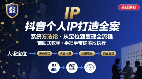 抖音个人IP系统落地实操大课，实操课程，辅助落地-项目网