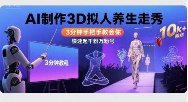 Ai制作3D拟人养生走秀，3分钟手把手教会你，快速起千粉万粉号-项目网