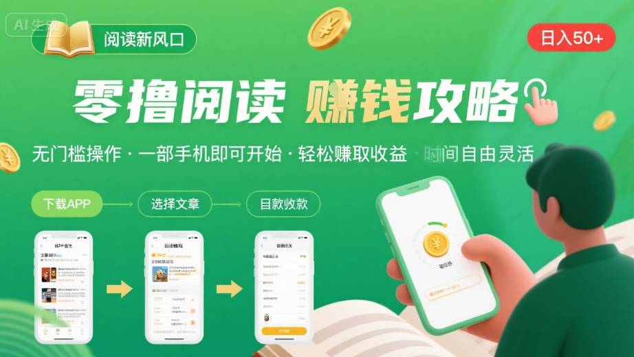 零撸阅读新风口，无门槛轻松挣，一部手机，日入 50-3张【揭秘】-项目网