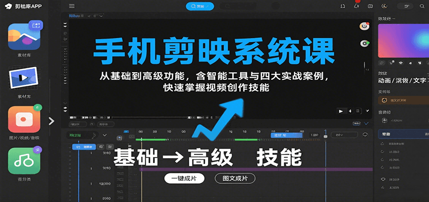 手机剪映系统课，从基础到高级功能，含智能工具与四大实战案例，快速掌握视频创作技能-项目网