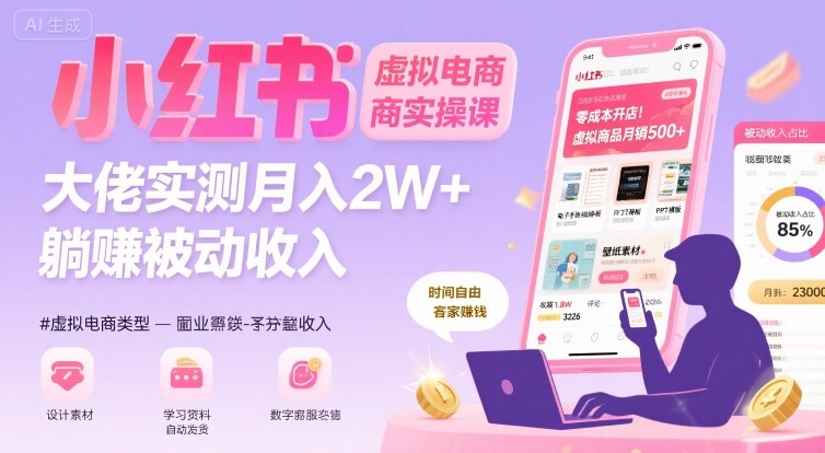 小红书虚拟电商，大佬实测月入2W+，实现被动收入-项目网