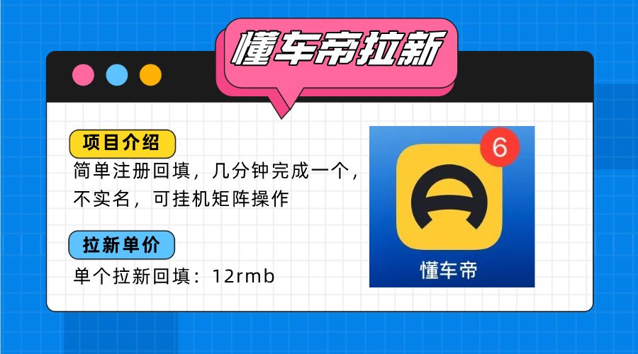 懂车帝邪修拉新玩法，简单注册回填，不sm，单个拉新12rmb，轻松日入200+-项目网