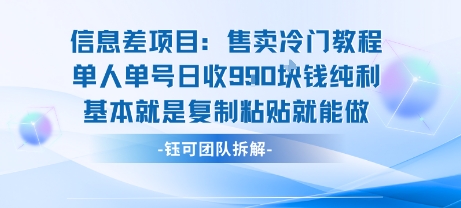 信息差项目：售卖冷门教程单人单号日收9张纯利基本就是复制粘贴就能做-项目网