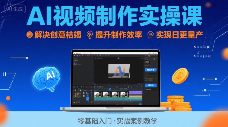 Ai视频制作实操课，解决创意枯竭、效率低下痛点，实现日更量产可持续变现-项目网