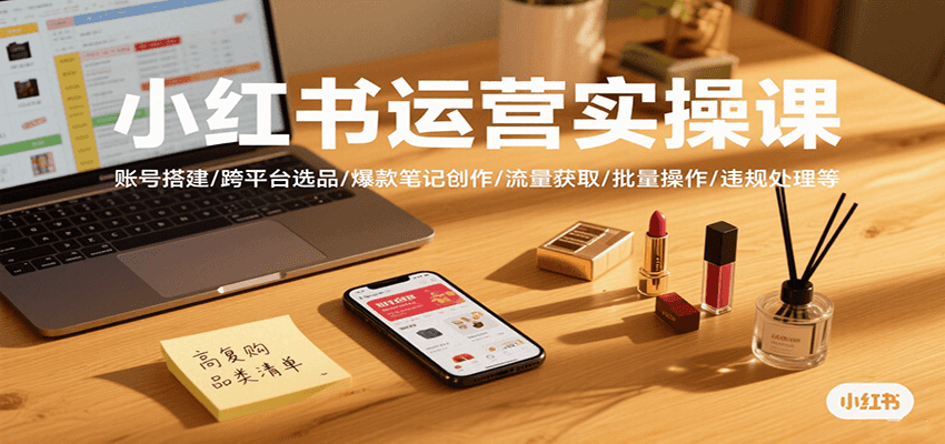 小红书运营实操课，账号搭建/跨平台选品/爆款笔记创作/流量获取/批量操作/违规处理等-项目网