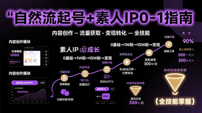 自然流起号+素人IP0-1指南，快速掌握内容创作-流量获取-变现转化-全技能-项目网
