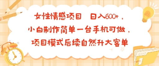 女性情感项目 小白制作简单一台手机可做 项目模式后续自然升大客单 日入6张-项目网