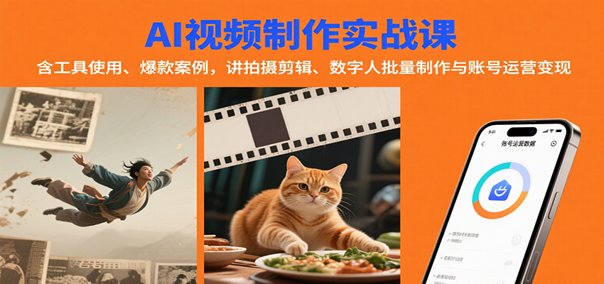 AI视频制作实战：含工具使用、爆款案例，讲拍摄剪辑、数字人批量制作与账号运营变现-项目网