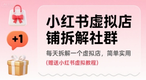 小红书虚拟店铺拆解社群，每天拆解一个虚拟店，简单实用(赠送小红书虚拟教程)-项目网