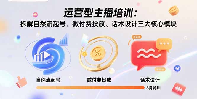 运营型主播培训：拆解自然流起号、微付费投放、话术设计三大核心模块-8月-项目网