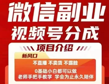 微信副业视频号分成，不直播 不卖货 不露脸，三五分钟即可完成一条作，每日收益几十、几张不等-项目网