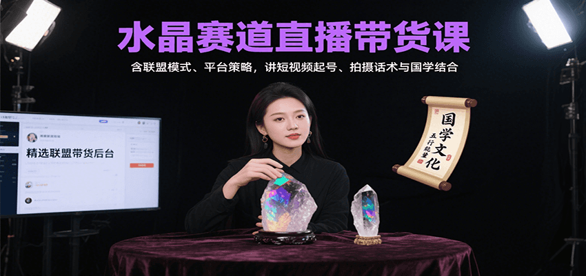 水晶赛道直播带货课：含联盟模式、平台策略，讲短视频起号、拍摄话术与国学结合-项目网