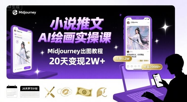 小说推文干货分享之AI绘画MJ出图实操课，用Midjourney做小说推文，20天挣2w-项目网