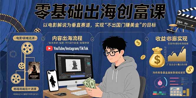 零基础出海创富课：以电影解说为垂直赛道，实现不出国门赚美金的目标-项目网
