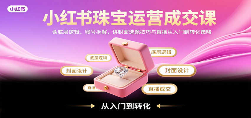 小红书珠宝运营成交课：含底层逻辑、账号拆解，讲封面选题技巧与直播从入门到转化策略-项目网