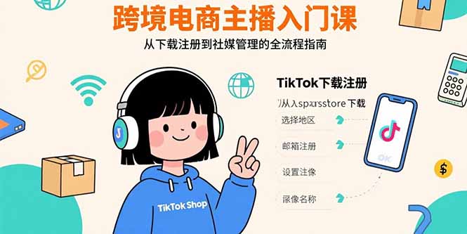 跨境电商主播入门课，TikTok下载注册，支付工具配置，社媒账号管理全流程-项目网