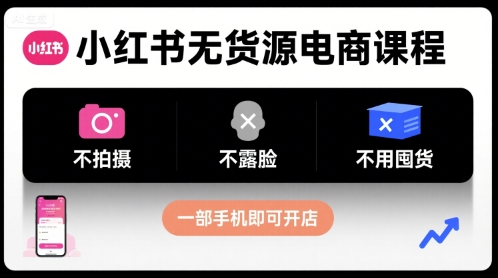 小红书无货源电商课程，不拍摄不露脸不用囤货，一部手机即可开店-项目网