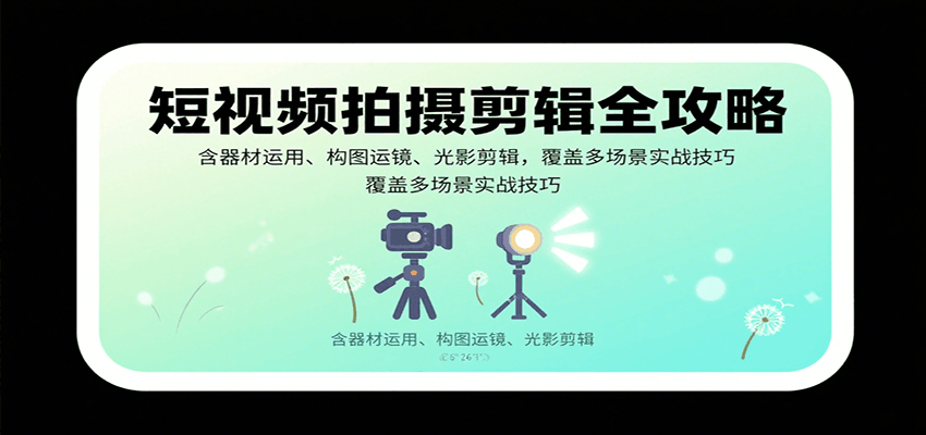 短视频拍摄剪辑全攻略：含器材运用、构图运镜、光影剪辑，覆盖多场景实战技巧-项目网