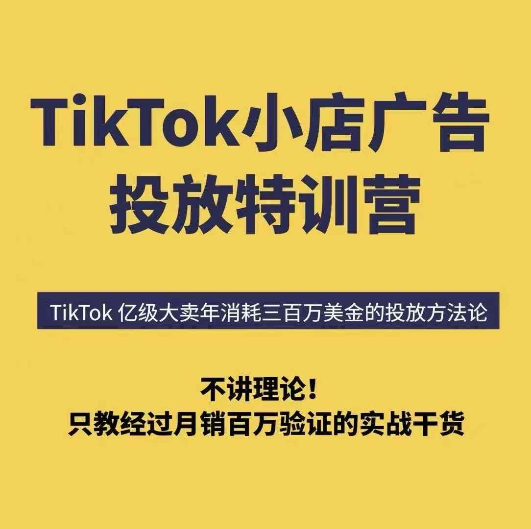 TikTok小店广告投放特训营，6天破局计划专治各种“投不动”，教你经过月销百万验证的实战干货-项目网