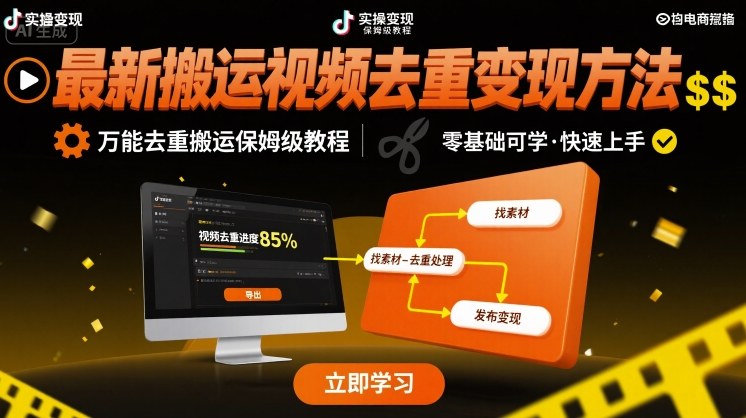 最新搬运视频去重变现方法，万能去重搬运保姆级教程-项目网