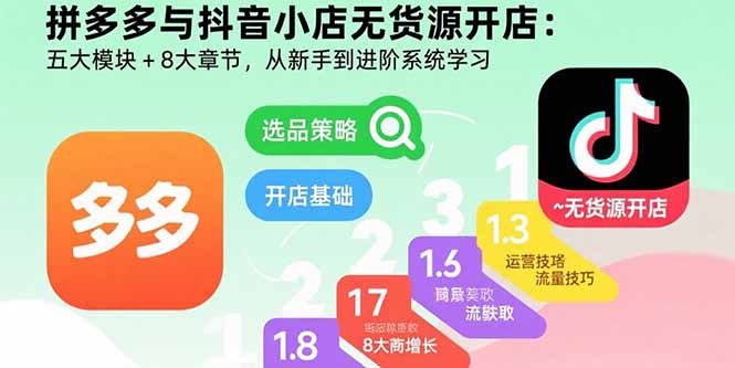 拼多多与抖音小店无货源开店：五大模块+8大章节，从新手到进阶系统学习-项目网