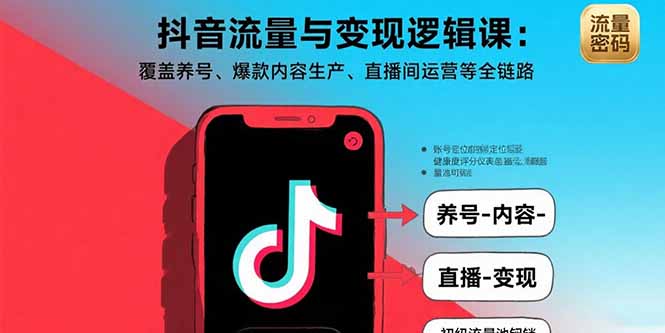 抖音流量与变现逻辑课：覆盖养号、爆款内容生产、直播间运营等全链路-项目网